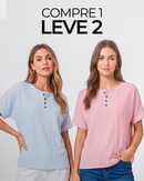 (Compre 1 Leve 2) Blusa Marina Com Listras Delicadas e Botões Frontais