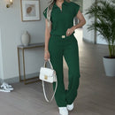 Conjunto Bellina com Blusa Polo e Calça Pantalona de Cintura Marcada
